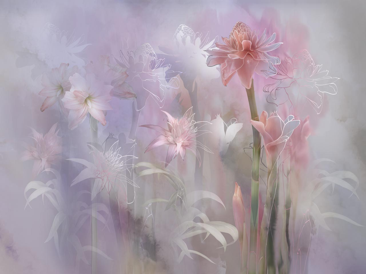 Фотообои Цветы в пастельных тонах