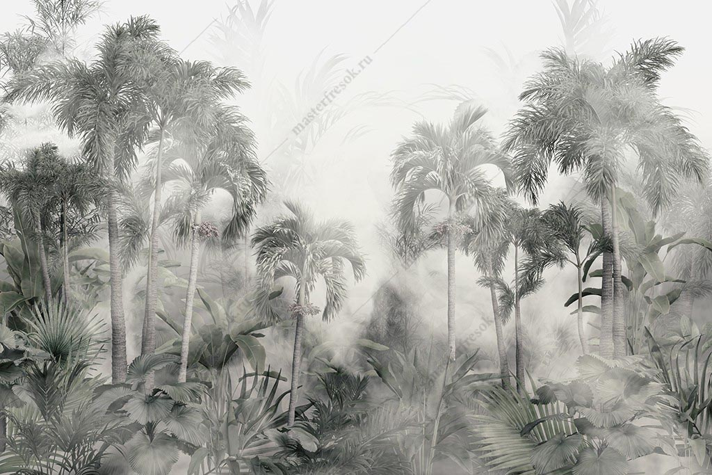 Фотообои Тропический лес в сером цвете