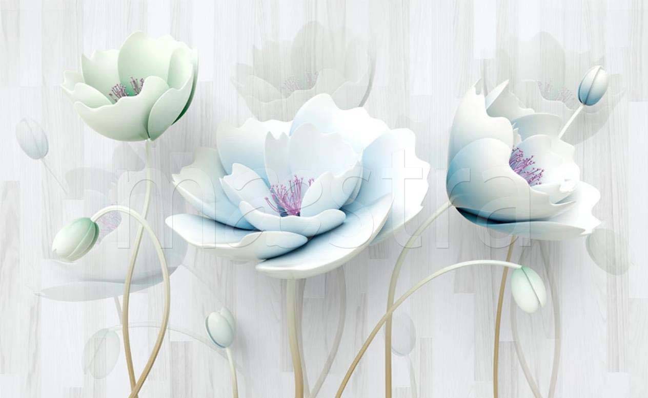 Фотообои 3д трехмерные рельефные голубые цветы